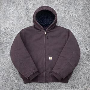 Carhartt J130 CHT Duck Jacket Mens Brown Chestnut Hooded Workwear Heavyweight